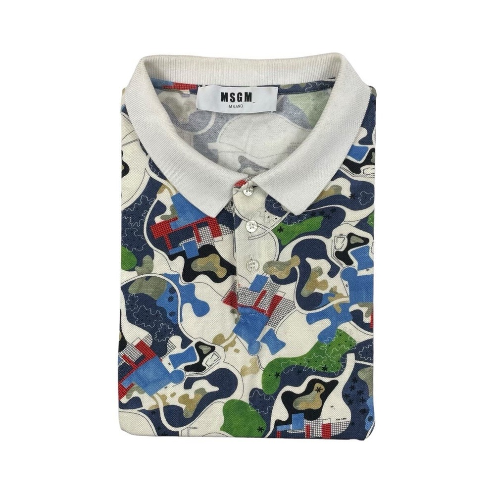MSGM Milano Womens Abstract Pique Polo Shirt Multicolor 2040MM87 Size 48